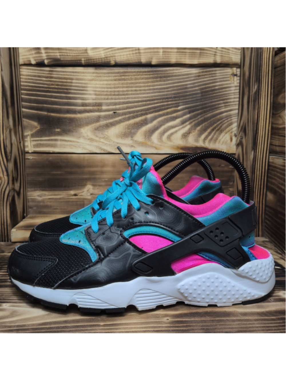 Nike Air Huarache Run GS Kids 6.5Y Pink Blast Blue Black 654280-005 Sneaker